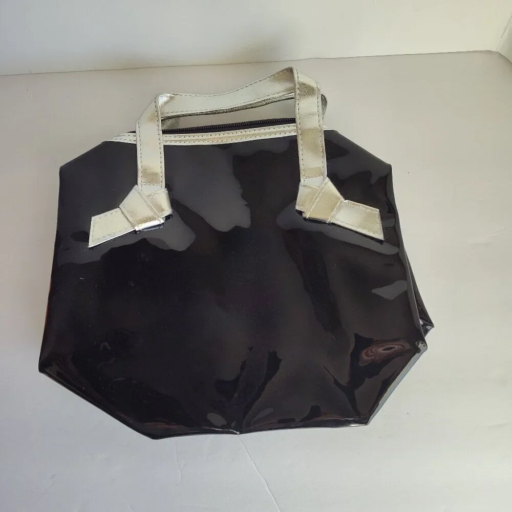 Black Patent Leather/Metallic Cosmetic Bag